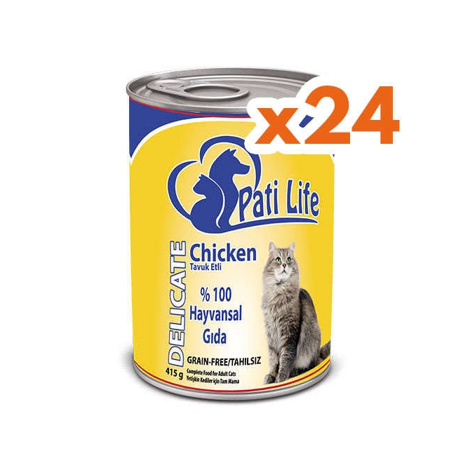 Pati Life 24 lü Chicken Tavuk Etli Konserve Yaş Yetişkin Kedi Maması 415 Gr